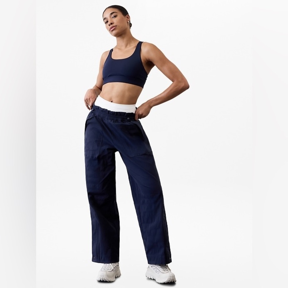 NWT Athleta Trekkie Parachute Pants Navy Blue Wide Leg High Rise Women’s XL